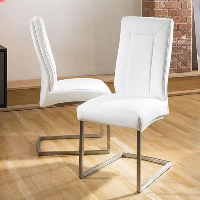 Quatropi 2 White Faux Leather Cantilever Dining Chairs High Back Cushioned Seat