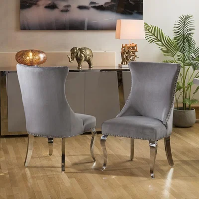 Quatropi Stunning Pair of Contemporary Dining Chairs Grey with Chrome Legs