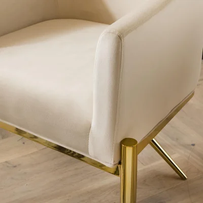 Quatropi Zoe Luxury Carver Dining Chair with Arms Cream Velvet & Gold