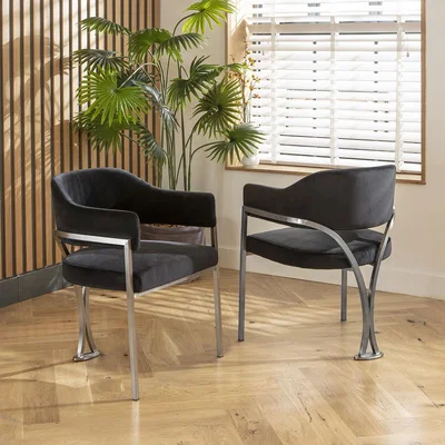 Quatropi 2 Diana Velvet Carver Dining Chairs Black & Silver