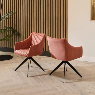 Quatropi Set of 2 Modern Carver Dining Chairs with Arms Pink Fabric Swivel Base