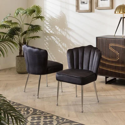 Quatropi Set of 2 Luxury Dining Chairs | Grey Shell Back with Chrome Legs