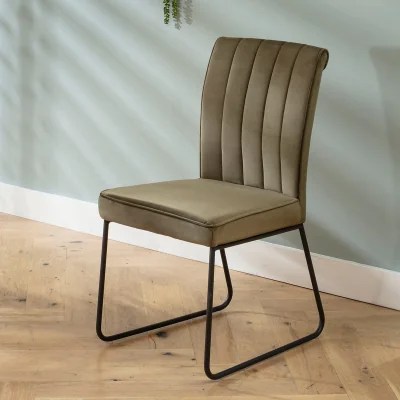 Quatropi Luxury Velvet Dining Chair Olive Green Fabric
