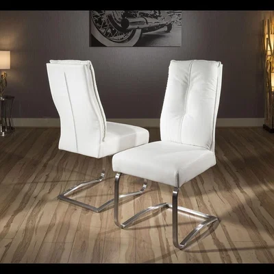 Quatropi Set of 2 Premium Faux Leather Cantilever Dining Chairs Cushioned White