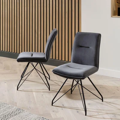 Quatropi Set of 2 Premium Velvet Kitchen Dining Chairs Industrial Rich Grey