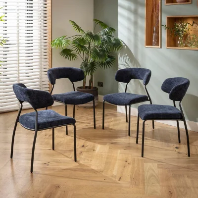 Quatropi Set of 4 Modern Scandi Kitchen Dining Room Chairs Blue Fabric