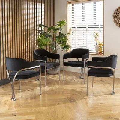 Quatropi 4 Diana Velvet Carver Dining Chairs Black & Silver