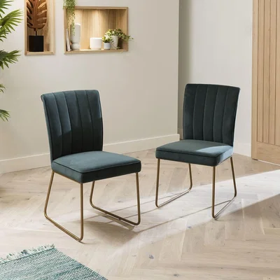 Quatropi Set of 2 Contemporary Velvet Dining Room Kitchen Chairs Modern Teal