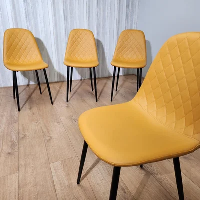 The Range Dining Chairs Set Of 4 Mustard Soft Padded Seat Stitched Faux Leather Chairs - Mustard