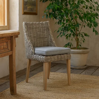 The Range Sardinia Wicker Dining Chair with Cushioned Seat - Beige
