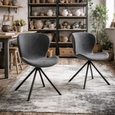 The Range Acord Set of 2 Anthracite Bouclé Swivel Dining Chairs - Grey