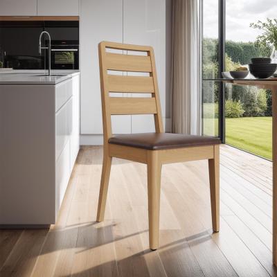 The Range FWStyle Pair Of Faux Leather Solid Oak Dining Chairs - Natural Oak