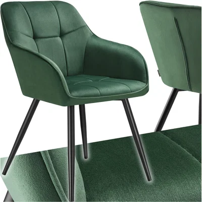 The Range Dining Chair Marilyn - Velvet Look, Quilted Pattern - Dark Green / Black / 1