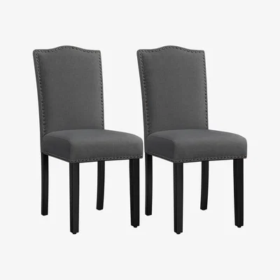 The Range Set of 2 Upholstered Dining Chairs with Nailhead Trim - Dark Grey