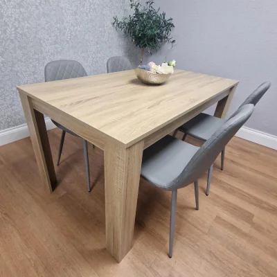 The Range Oak Effect table with 4 Grey Faux Leather Gem Chairs Modern Kitchen Dining Furniture - Grey