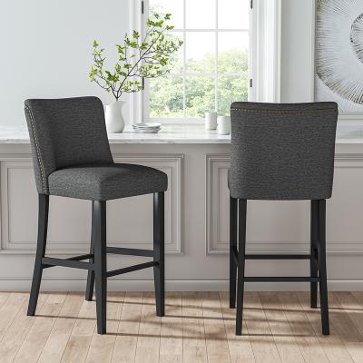 The Range Set of 2 Linen High Leg Dining Chair Kitchen Bar Stool Soft Padded Seat - Dark Grey