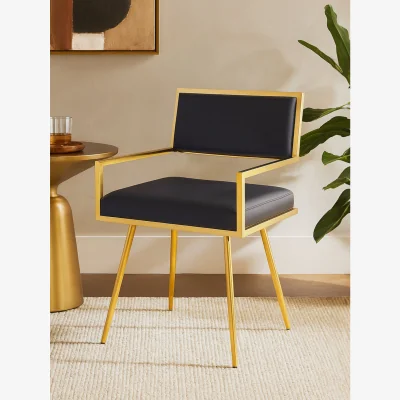 The Range Azalea Black Faux Leather Dining Chair - Gold
