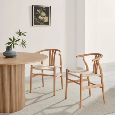 The Range 2x Caia Wood  Rope Wishbone Dining Chairs - Brown