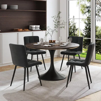The Range Set of 4 Frosted Velvet Dining Chairs with Metal Legs - Grey