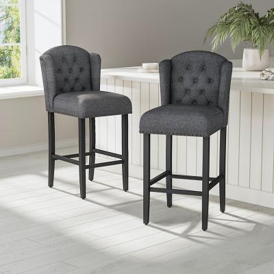 The Range 2PCS Linen Bar Stool Padded Seat Buttoned Back High Dining Chair - Dark Grey
