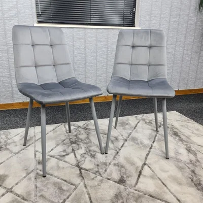 The Range Dining Chairs Set Of 2 Grey Tufted Chairs Velvet Chairs Seats  - Grey