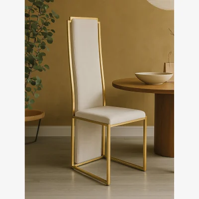 The Range Deana Gold Frame High Back Dining Chair - Gold, Natural