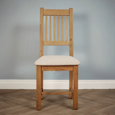 The Range Rustic Oak Slatted Back Upholstered Seat Dining Chair - Brown
