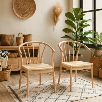 The Range Buenos Aires Pigmented Dining Chairs with Woven Seat Set of 2 - White