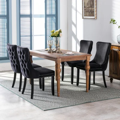 The Range Set of 2 Sierra Wing Back Velvet Tufted Dining Chairs with Oak Wood Legs - Black