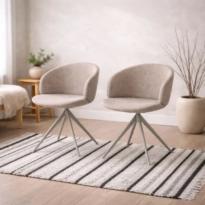 The Range Valley Boucle Swivel Dining Chair with Spiral Steel Base - Neutral
