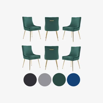 The Range 6PCs Viviana Velvet Dining Chairs with Gold Legs, Ring Handle Modern Upholstered - Green