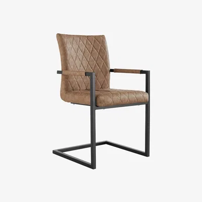 The Range Pair of Diamond Stitch Carver Chairs With Metal Legs - Tan