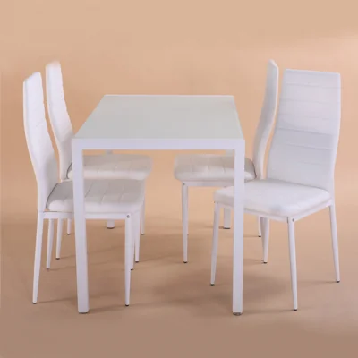 The Range Set of 4 Modern Faux Leather Armless High-Back Dining Chairs - White