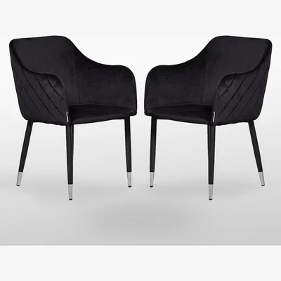 The Range Verona Velvet Dining Chair Set of 2 - Black / Silver End Caps
