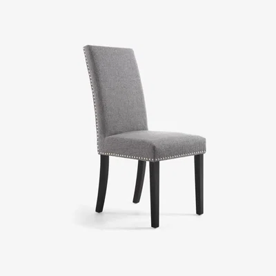The Range 2 Piece Set Of Steel Grey Studded Linen Dining Chairs With Black Wooden Legs - Steel Grey