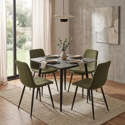 The Range FWStyle 5 Pack Dining Grey Sintered Stone Table Premium Green Chairs  - Grey