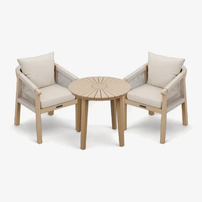 The Range Roma 3 Piece Round Sunray Bistro Set - Natural Wood / 2 stylish Roma Rope Dining Chairs