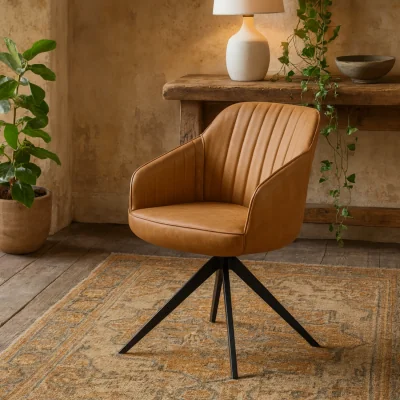 The Range Wyld Haus Arques Tan Faux Leather Swivel Dining Chair with Armrests - Brown
