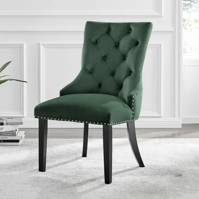 The Range 2x Belgravia Upholstered Velvet  Knockerback Kitchen Dining Chairs Black Leg - Green