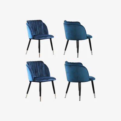 The Range Milano Velvet Dining Chairs Set of 4 - Blue / Silver End Caps