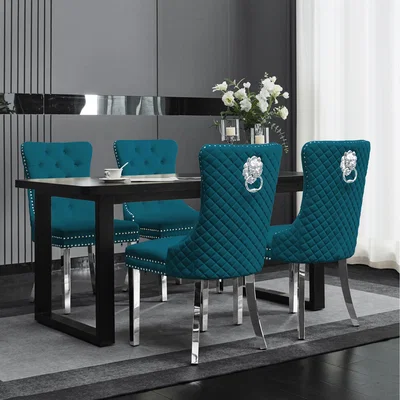 The Range Set Of 2 Plush Velvet Dining Chairs with Lion Head Knocker - Teal