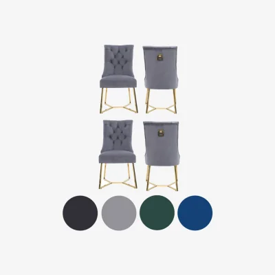 The Range 4PCs Ambra Modern Velvet Dining Chairs with Gold Legs, Ring Handle Tufted Accent - Grey