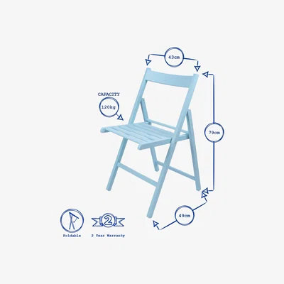 The Range Beech Wood Folding Chairs Pack of 2 - Denim Blue