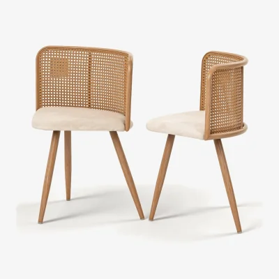 The Range Rattan Dining Chair Set of 2 Oak - Yellow