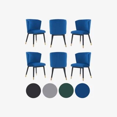 The Range 6PCs Sofina Modern Velvet Dining Chairs with Tufted Back, Wooden Frame Gold Tips - Blue