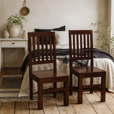 The Range Phuket Dark Mango Wood Slat-Back Dining Chairs Set of 2 - Brown