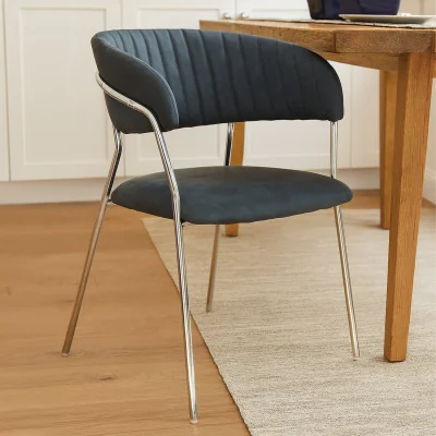 The Range Tamzin Dark Grey Leather Effect Curved Dining Chair - Silver, Grey