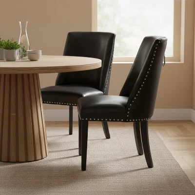 The Range Rodeo Black Leather Effect Dining Chair - Black