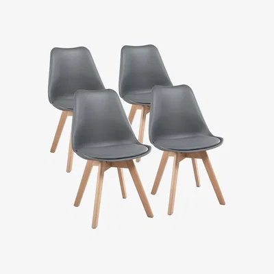 The Range Dark Grey 4 Wood Tulip Dining Chairs - Dark Grey