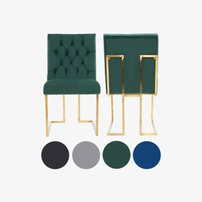 The Range 2PCs Siena Luxury Tufted Velvet Dining Chairs with Gold Frame  Legs Upholstered - Green